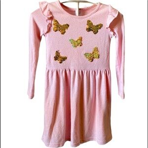 CARTERS-super soft pink dress, gold flip sequined butterflies, girls size 4